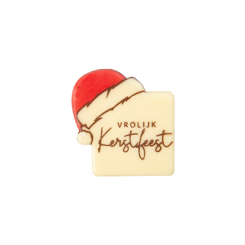 Chocolade vierkantje met kerstmuts Vrolijk Kerstfeest