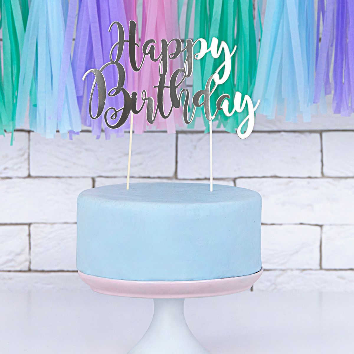Cake topper - happy birthday-zilver
