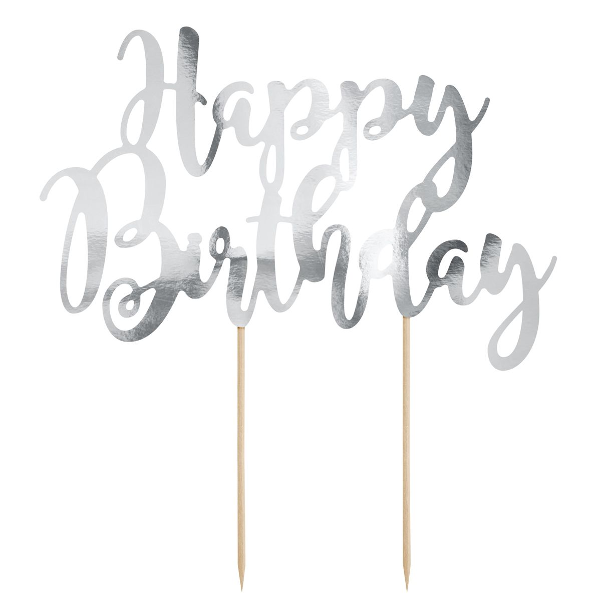 Cake topper - happy birthday-zilver