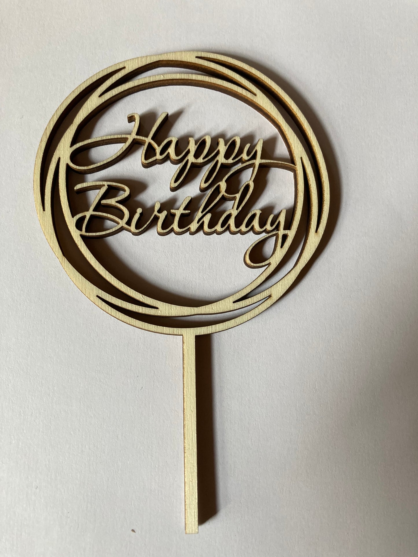 Taarttopper hout -rond- Happy Birthday