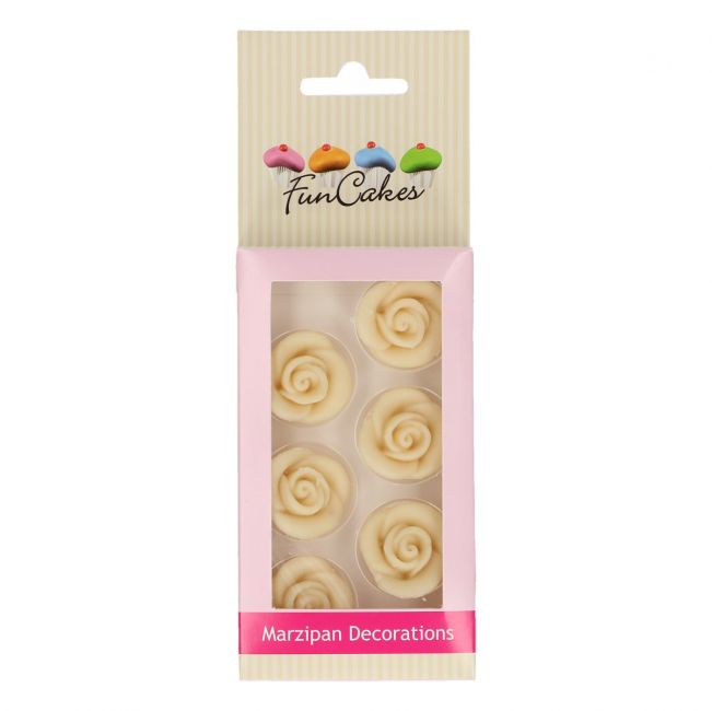 FUNCAKES MARSEPEIN DECORATIE ROZEN WIT SET/6