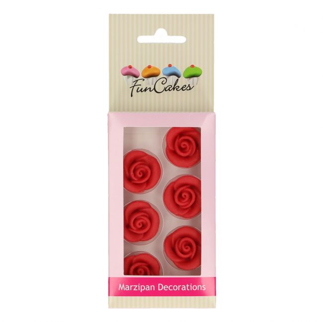 FUNCAKES MARSEPEIN DECORATIE ROZEN ROOD SET/6