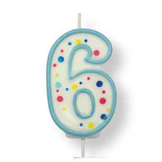Number 6 Candle Blue
