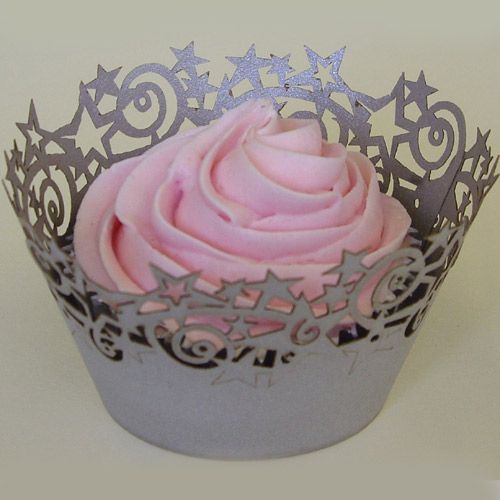 PME stars cupcakes wrappers silver pk/12