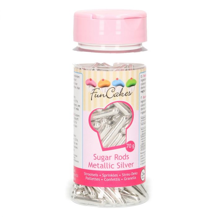 Funcakes metallic sugar rods-zilver-70g