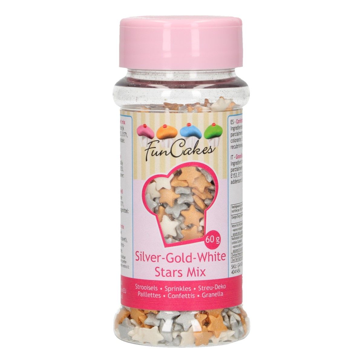 Funcakes silver-gold -white stars mix 60g