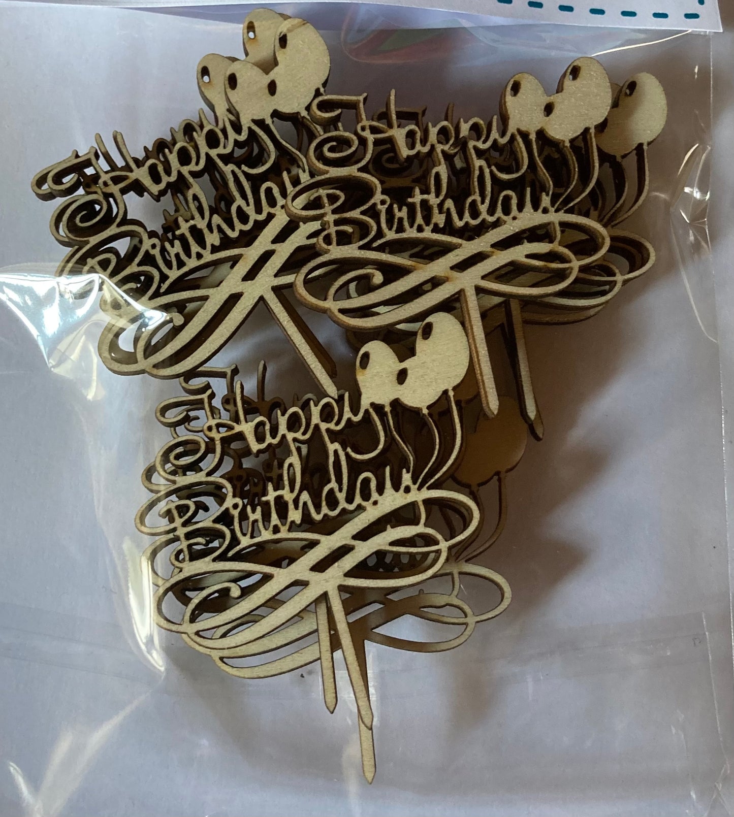 Cupcake topper - Happy Birthday(ballon) -hout - 10stuks