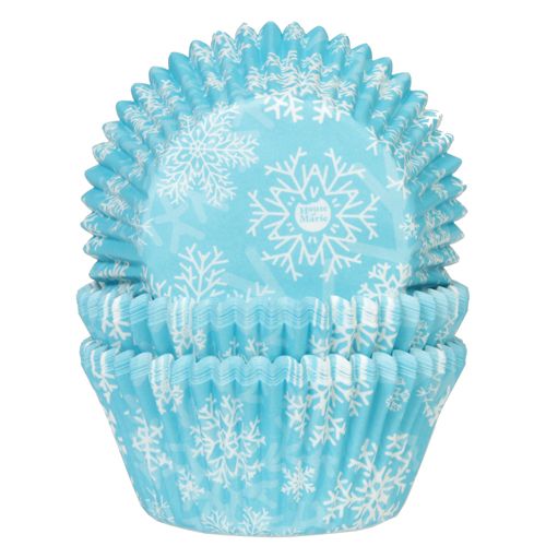 Hous of Marie bakingcups blauw-witte sneeuwvlokken 50 stuks