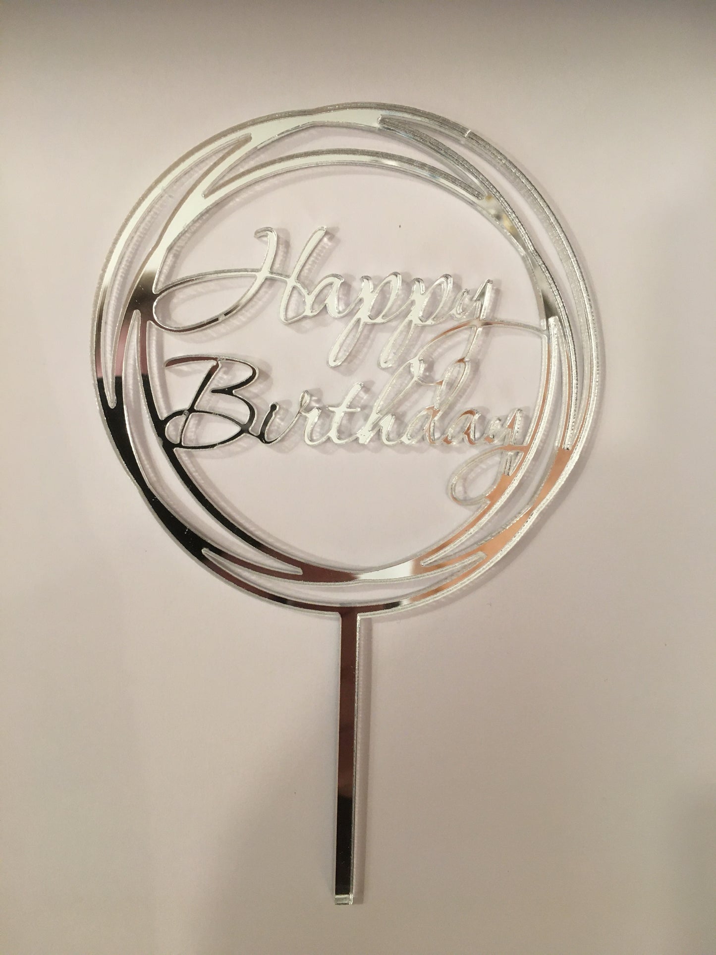 Taarttopper acril zilver-Happy Birthday