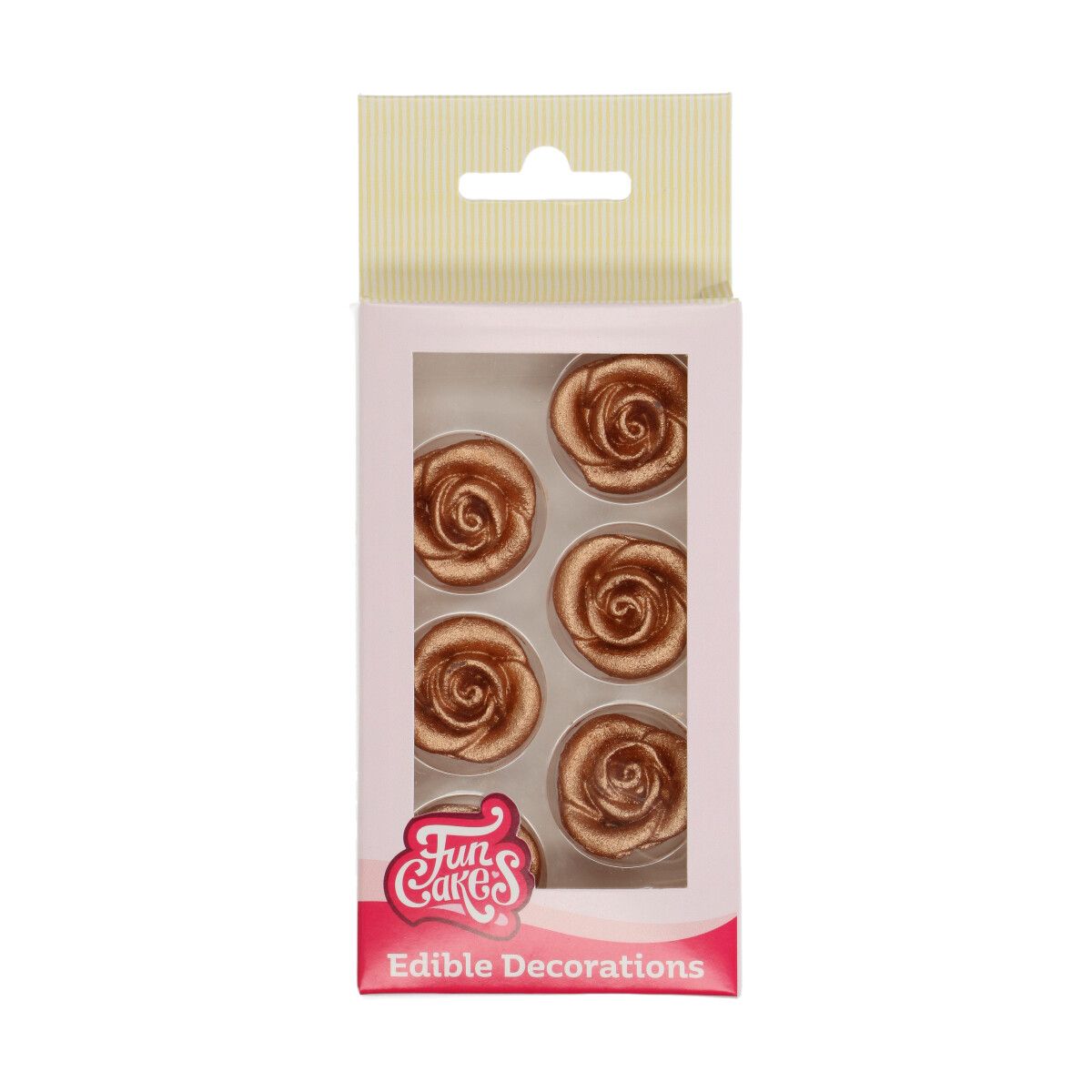 FUNCAKES MARZIPAN DECORATIONS ROSES BRONZE GOLD SET/6