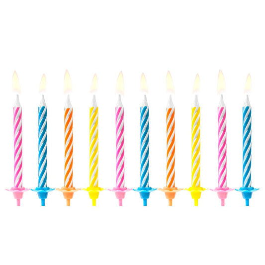 PARTYDECO VERJAARDAG KAARSEN GEKLEURD PK/10