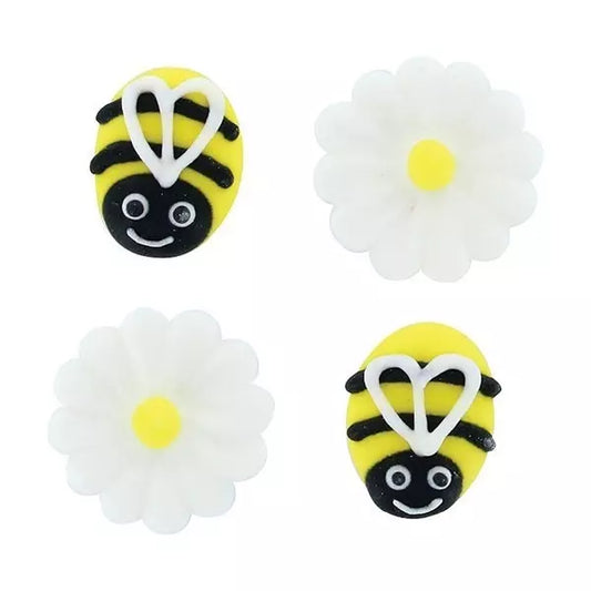 Suikerdecoratie Bijen & Madeliefjes 25mm 12st.