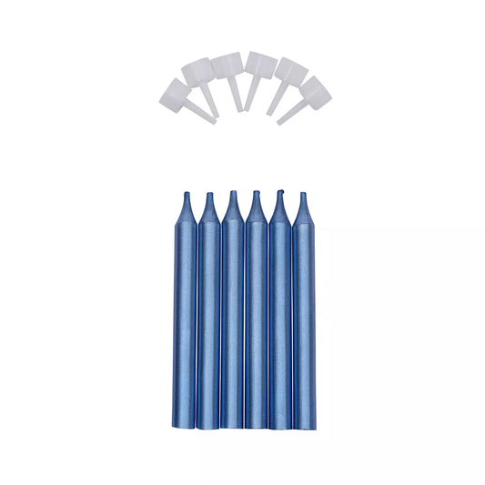 Taartkaarsjes met houders Blauw 6st.