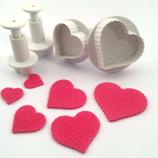 Patterned Hearts Plunger Cutter set/4