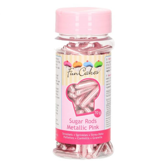 Funcakes metallic sugar rods-pink-70g