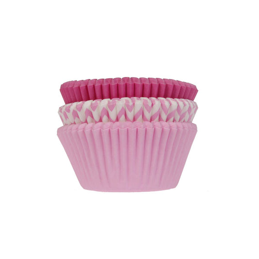 House of Marie baking cups -wit-lichroze-wit met roze strepen